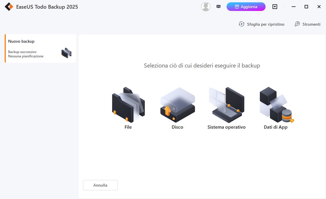 Schermata EaseUS Todo Backup - Selezione File/Cartelle