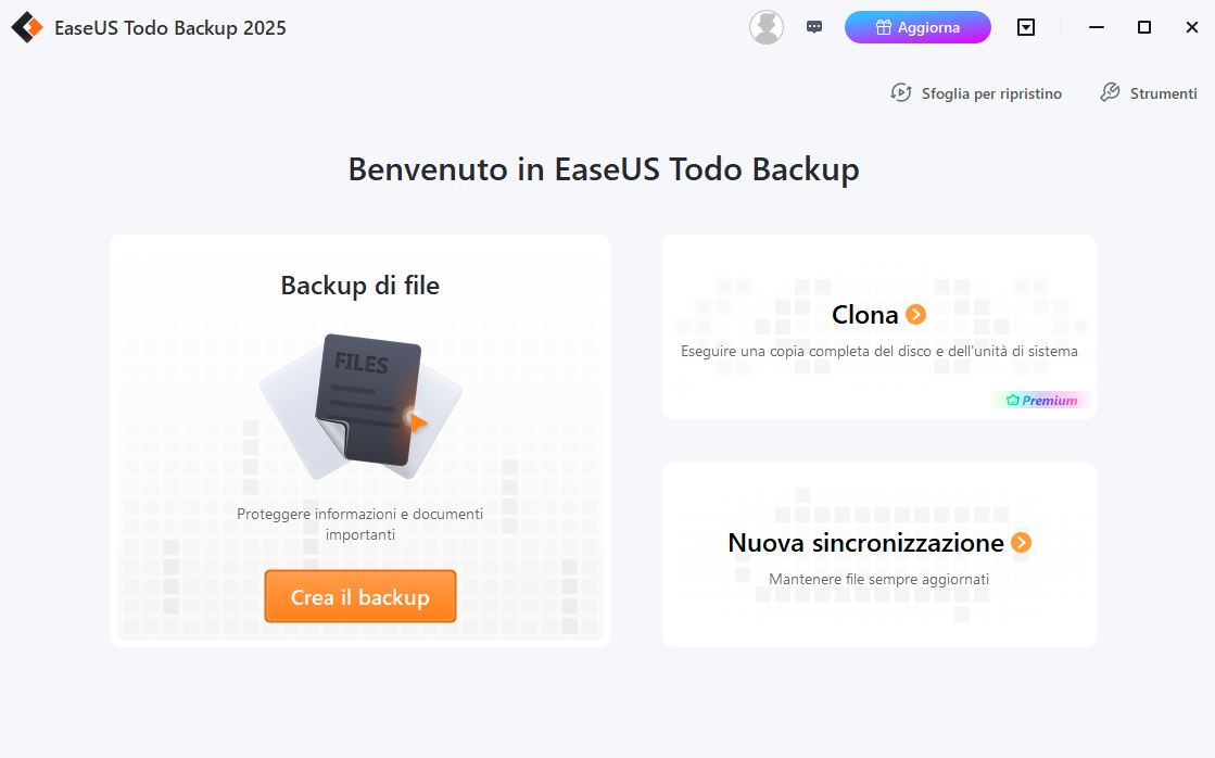 Schermata EaseUS Todo Backup - Selezione Tipo di Backup
